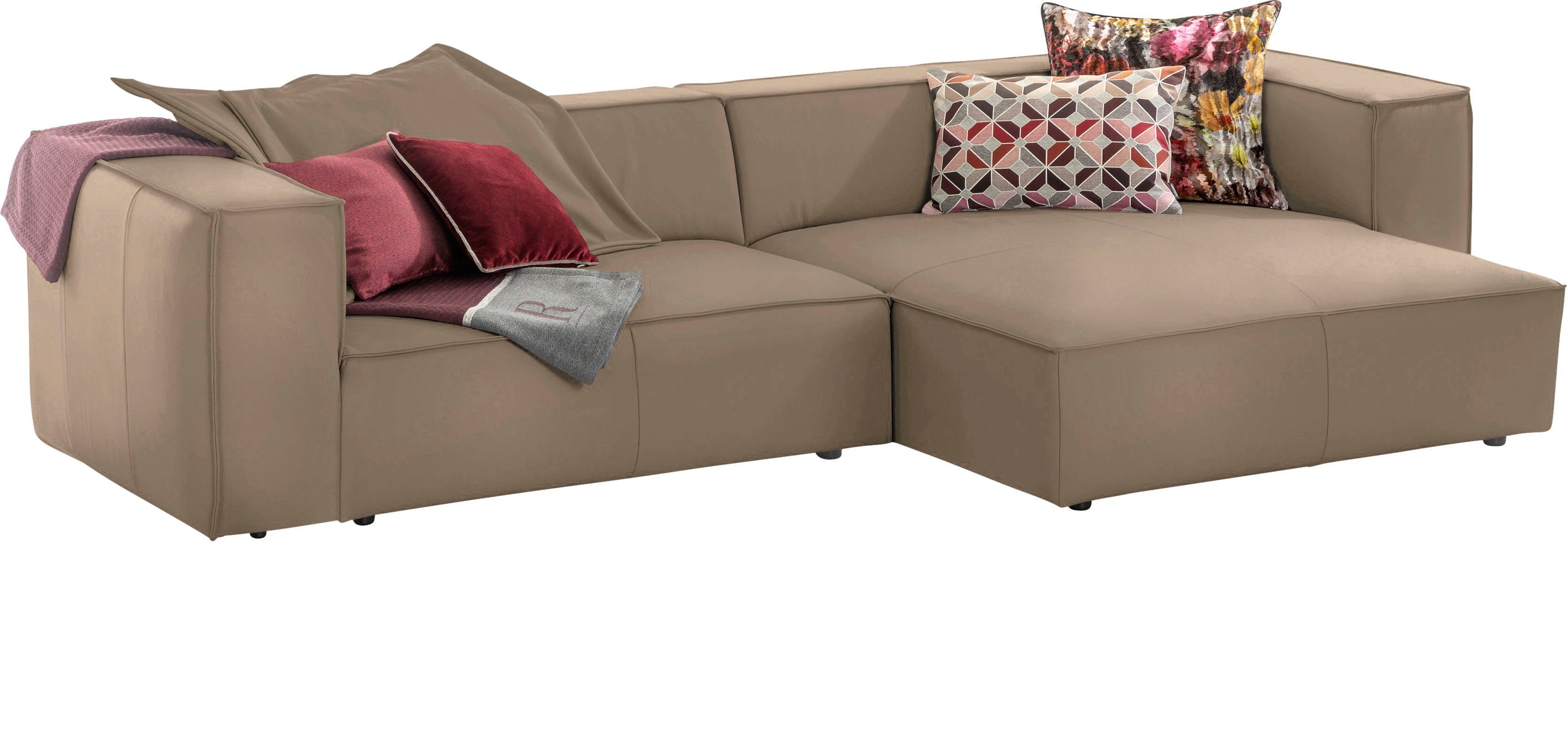 W.SCHILLIG Ecksofa around-the-block, Spar-Set, inklusive Hocker, mit eleganter Biese, mit Federkern