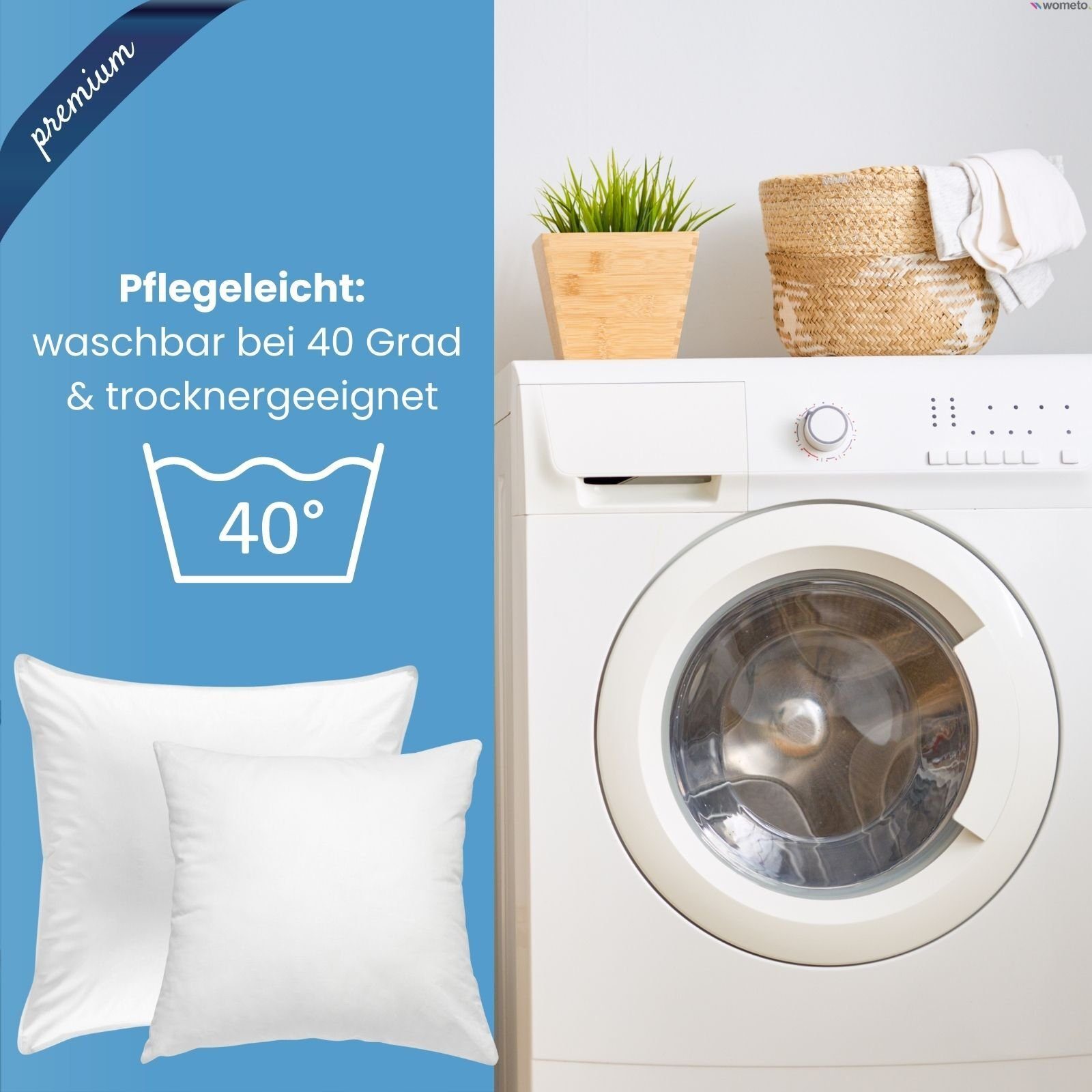 Federkissen Premium, wometo, Füllung: Federn, Doppelset, 2 Kissenfüllungen aus Baumwolle mit Füllung 90% Federn und 10% Daunen