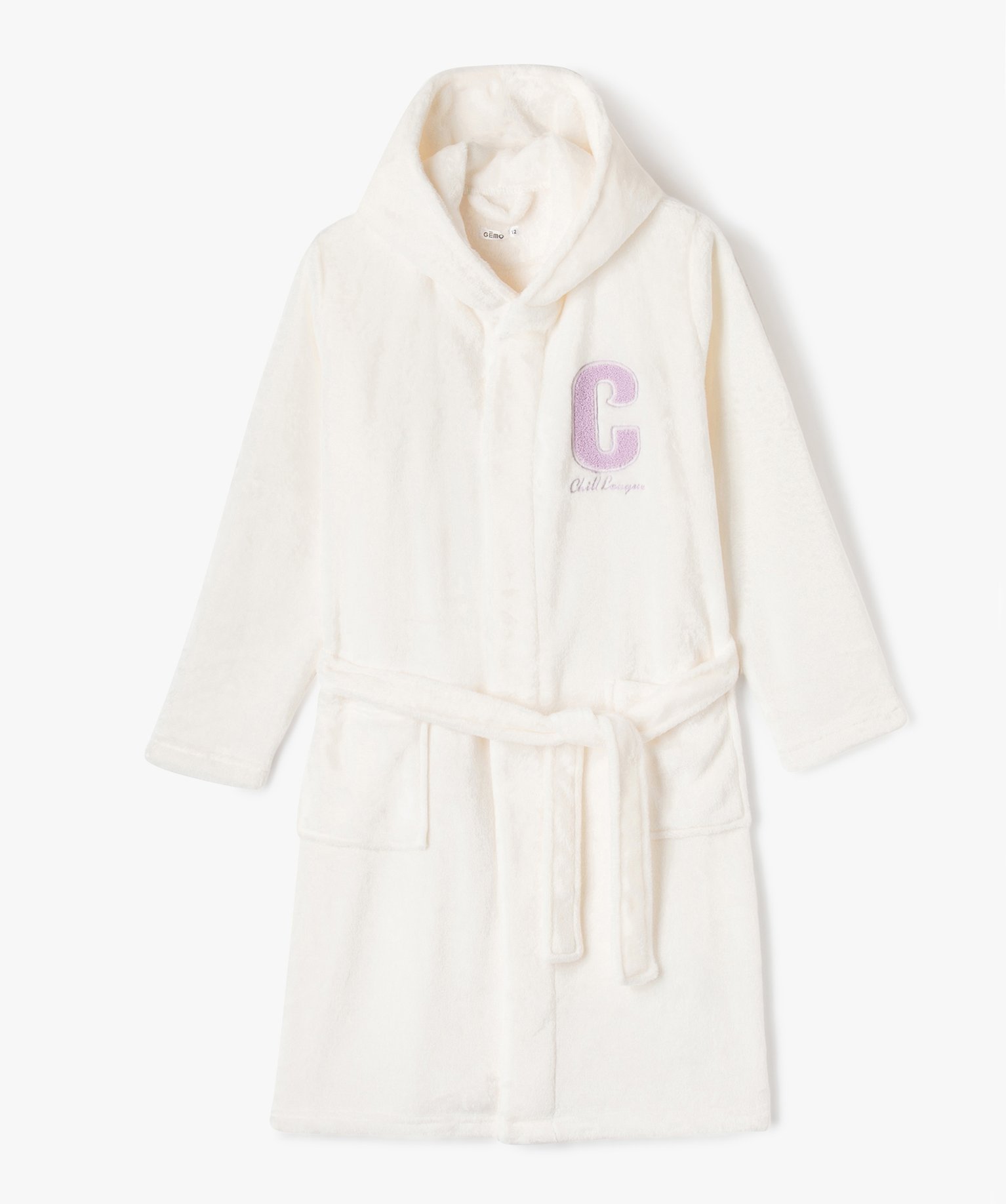 Robe de chambre en velours à capuche fille ecru | GEMO