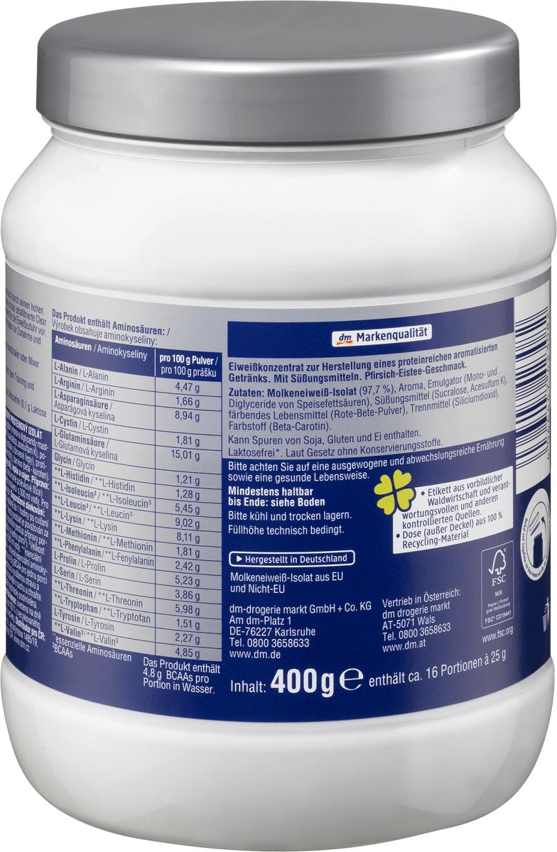 Proteinpulver, Clear Whey Protein, Pfirsich Eistee Geschmack, 400 g