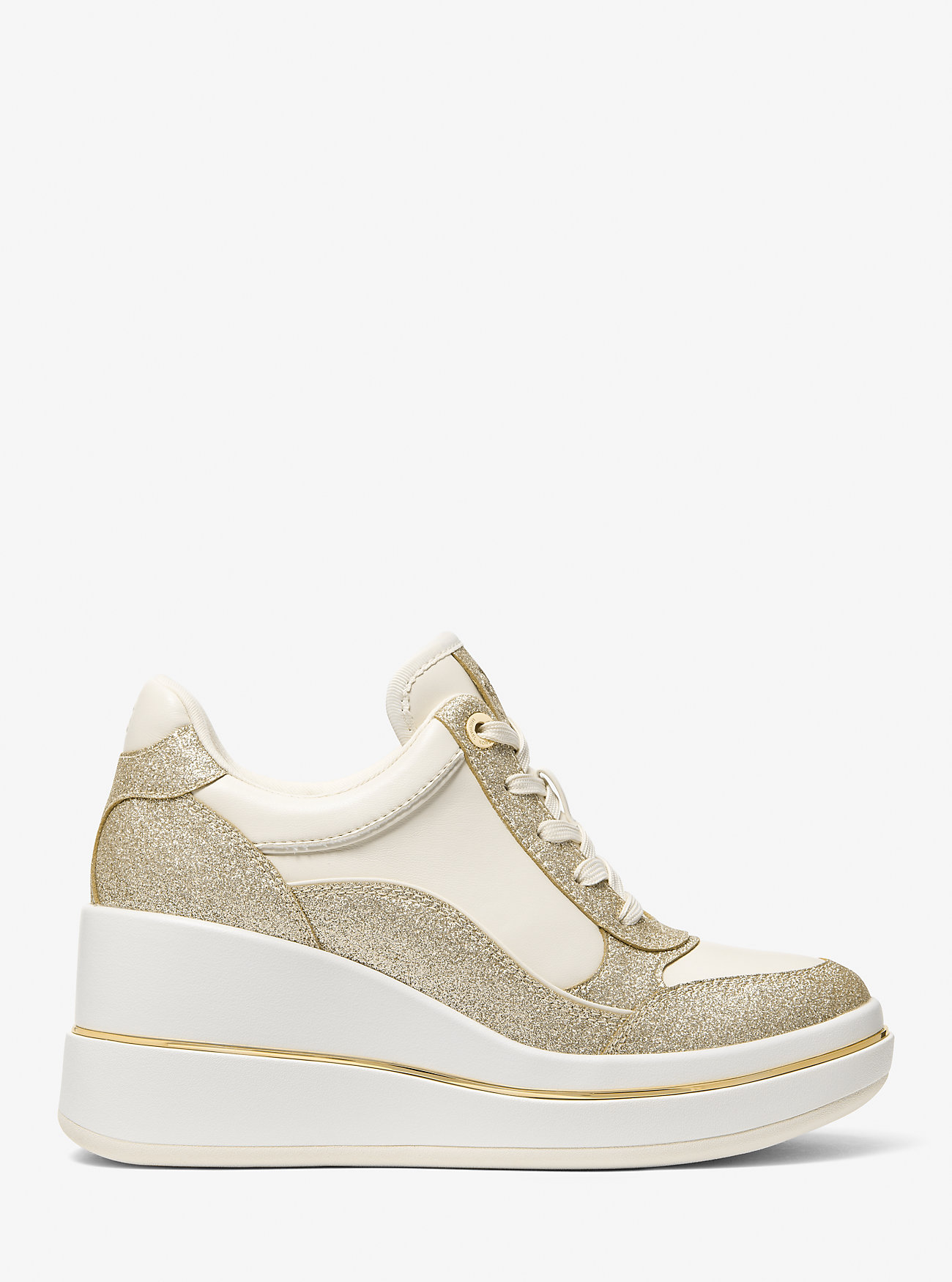 Emmy Signature Logo and Leather Wedge Trainer - PALE GOLD