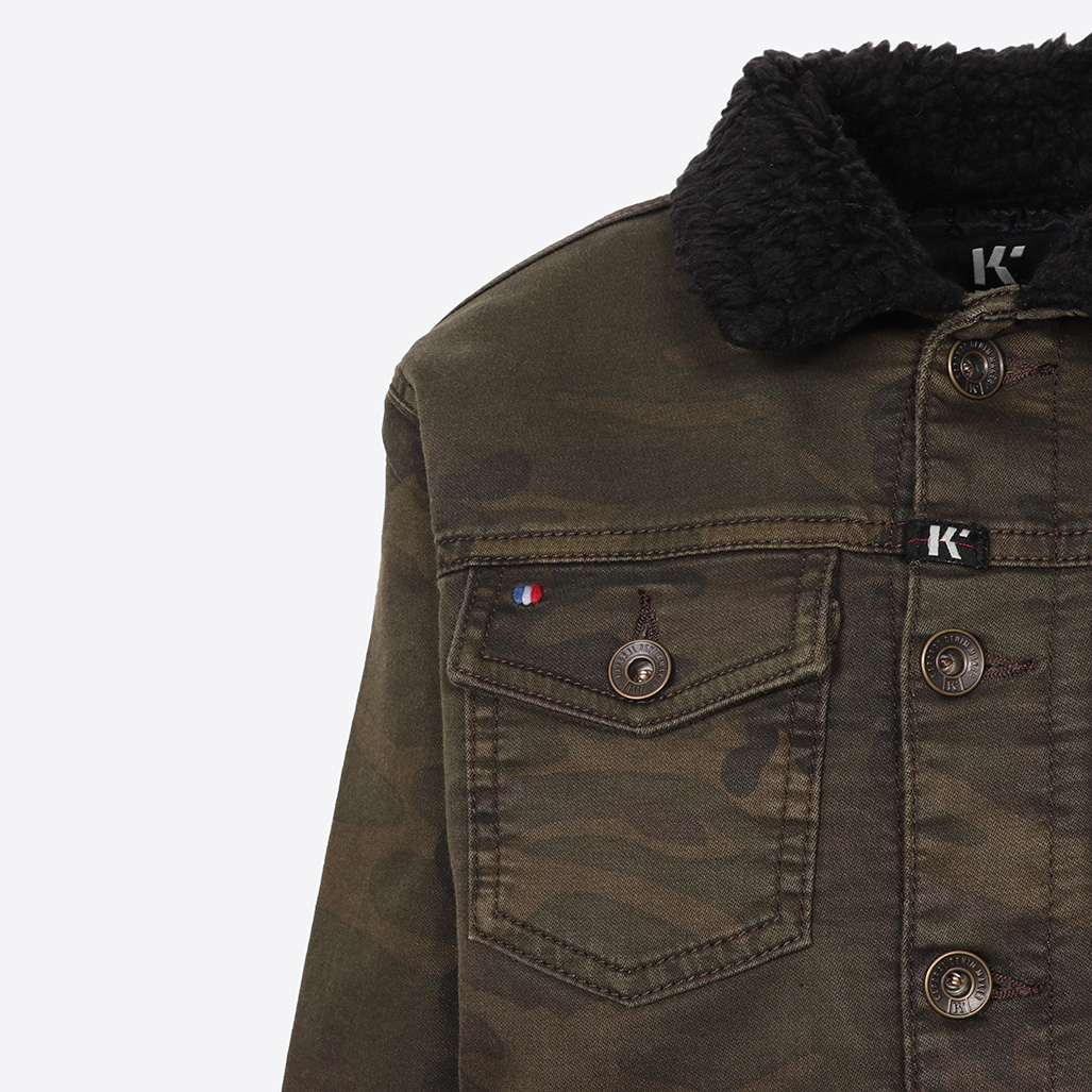 SAZER  Veste en jean kaki camouflage Garçon