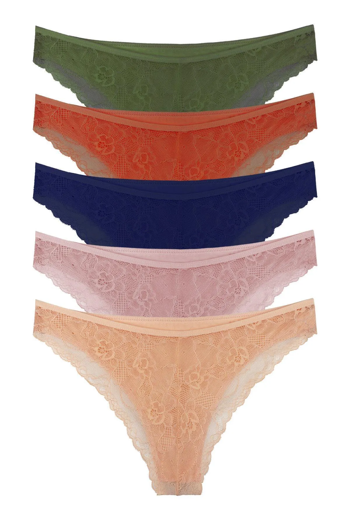 Sensu  Brasilianisches Höschen mit Spitzenrücken für Damen, 5er-Set