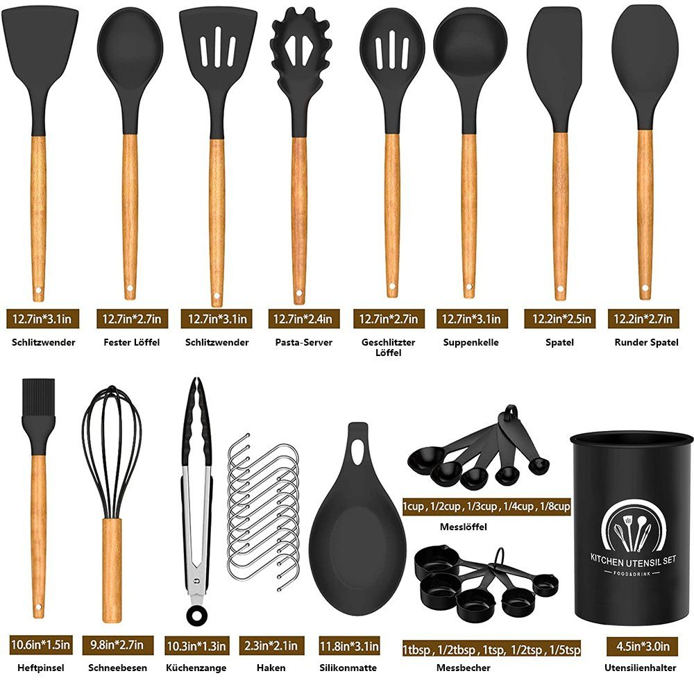 iceagle Kochbesteck-Set Silikon Kochgeschirr Set, Küchengerät 34 Stück