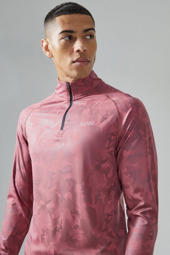 Man Active Slim-Fit Camouflage Oberteil mit Reißverschluss