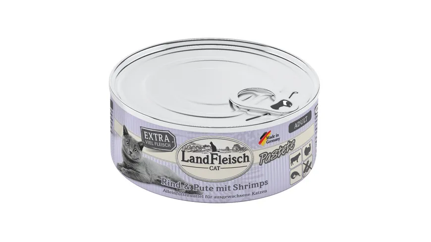 LandFleisch Katzennassfutter Adult Pastete Rind & Pute mit Shrimps 100g 100 g