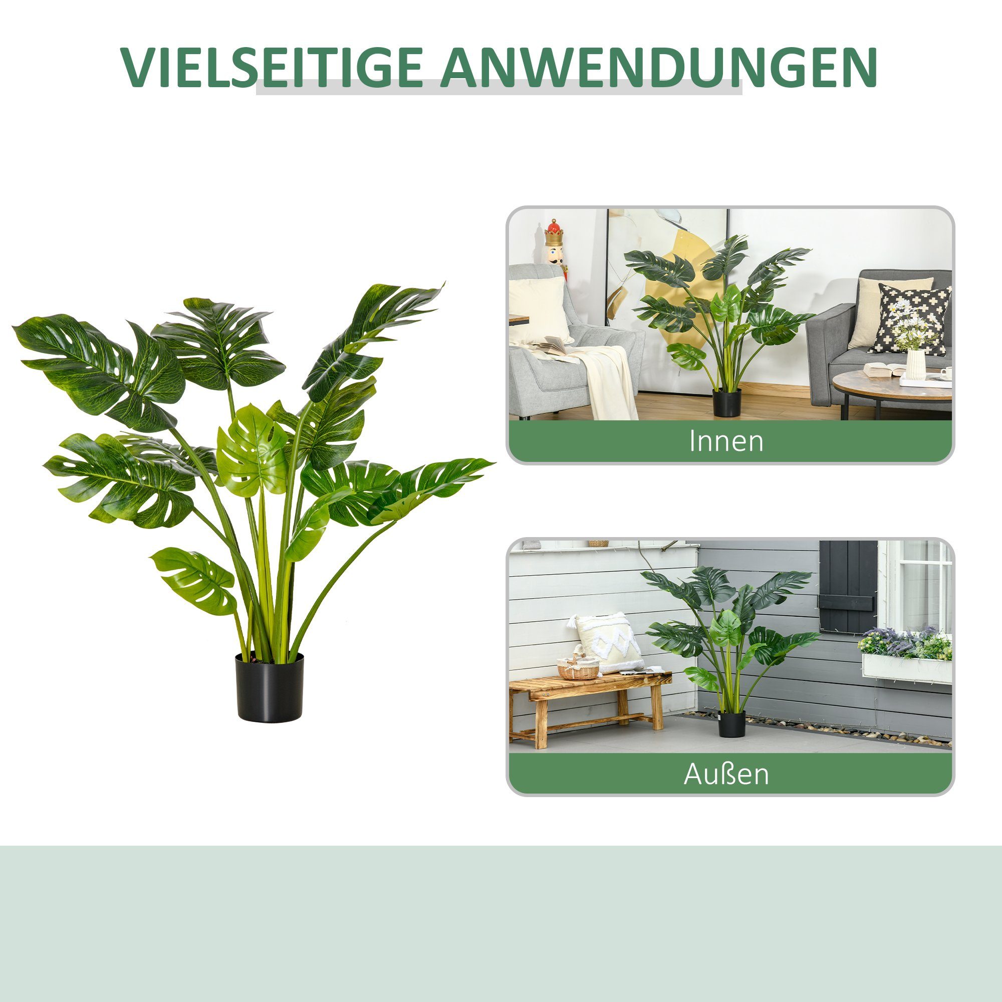 Kunstpflanze künstliche Pflanze Blatt, HOMCOM, Höhe 110 cm, im Topf 110 cm künstlicher Monstera Kunstbaum Zimmerpflanze