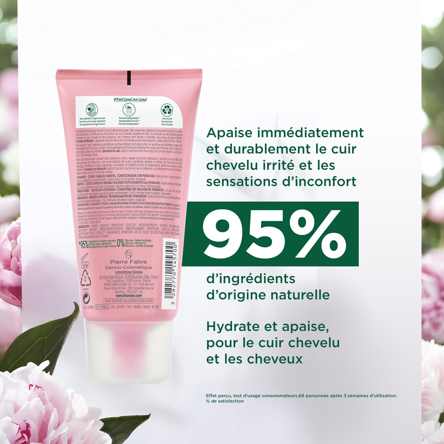 Klorane Après-Shampoing Pivoine - Cuir chevelu irrité - 150 ml