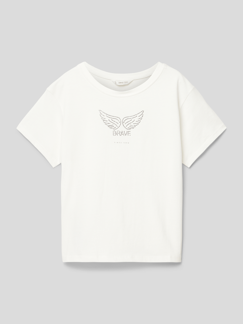 T-Shirt mit Ziersteinbesatz Modell 'marais' in ecru