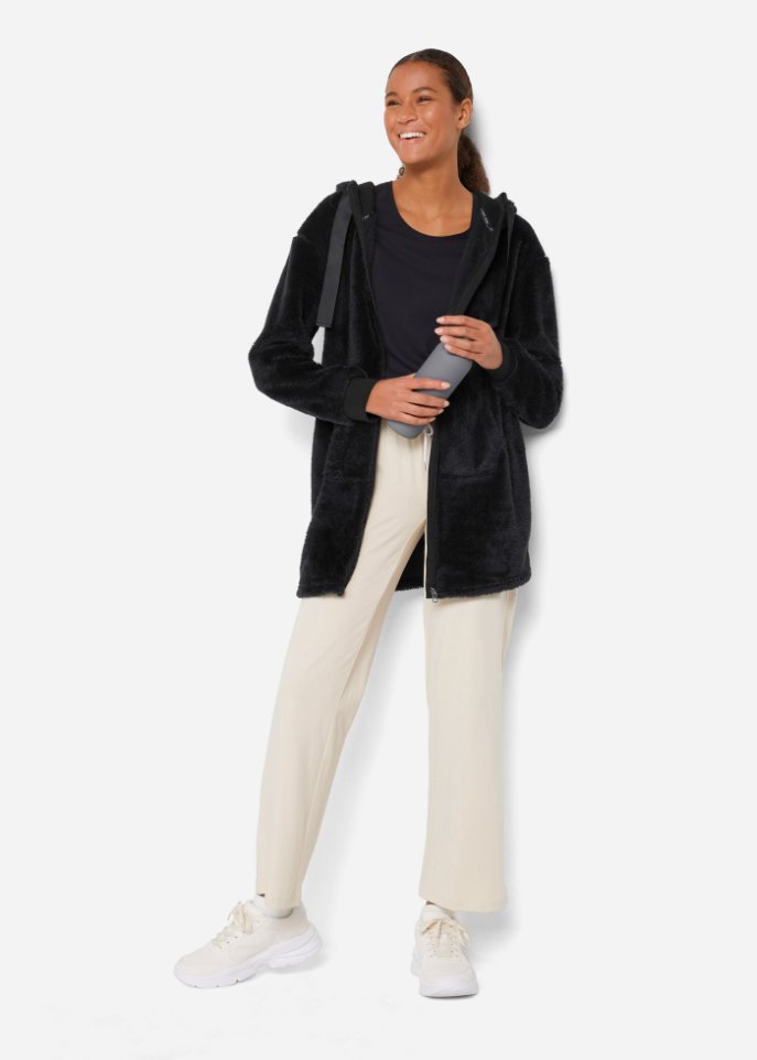 Kuschel-Long-Fleecejacke mit Kapuze