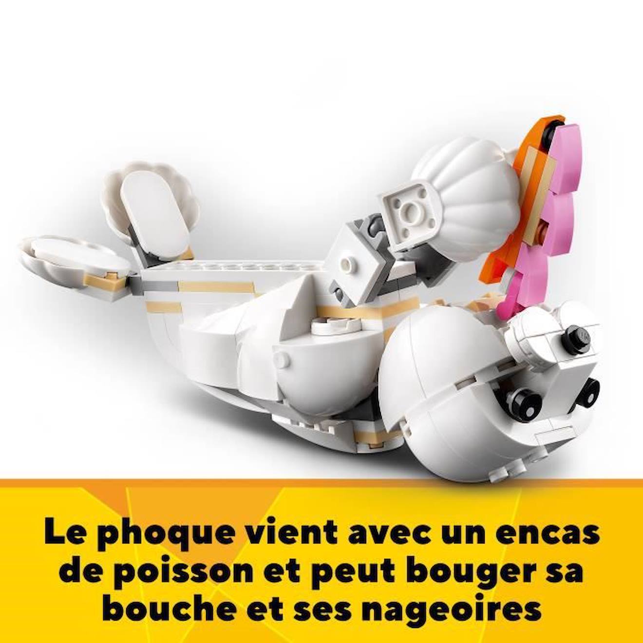 LEGO Creator 3-en-1 31133 Le Lapin Blanc, avec des Figurines Animaux Poissons, Phoques et Perroquets blanc