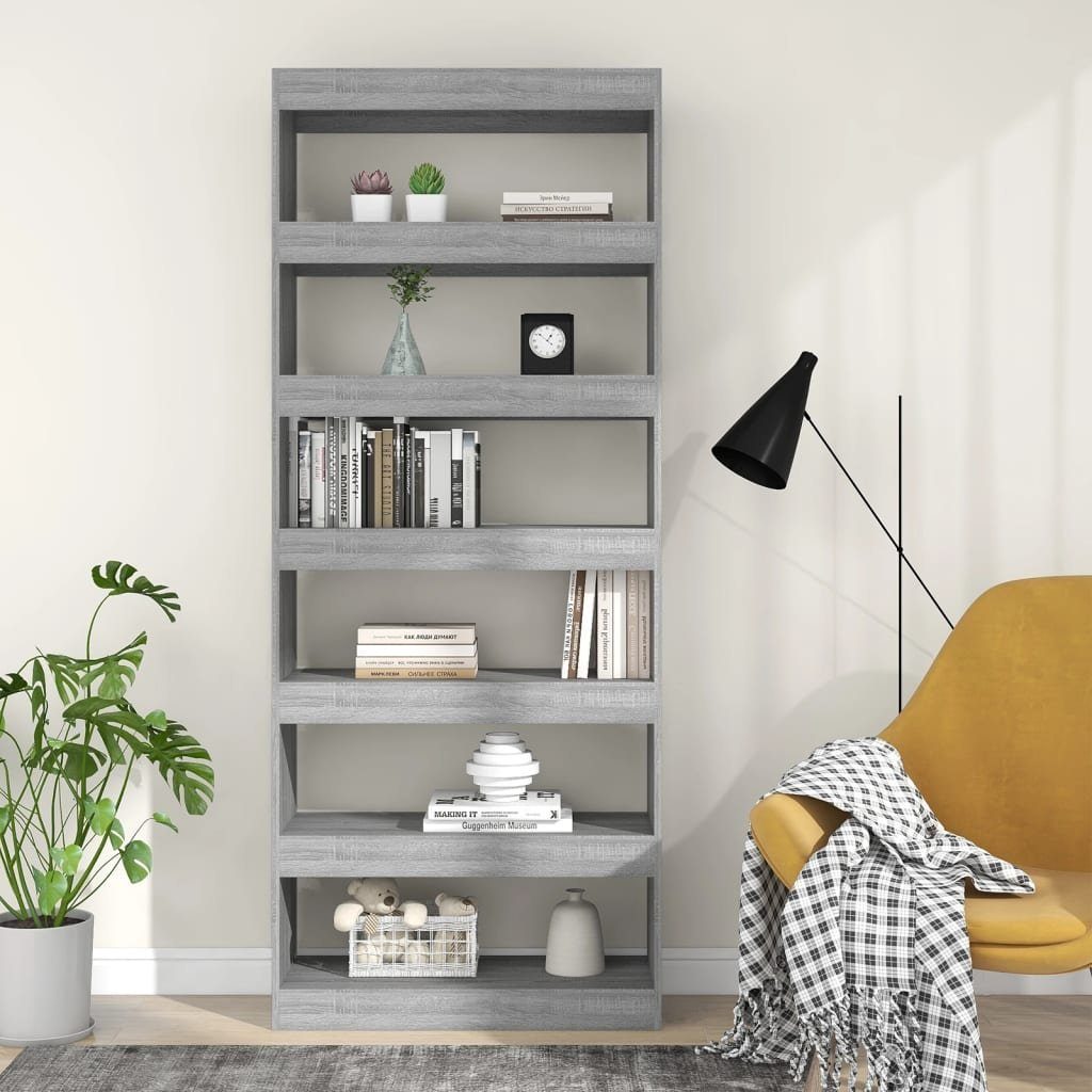 vidaXL Bücherregal Bücherregal/Raumteiler Grau Sonoma 80x30x198 cm Holzwerkstoff, 1-tlg.
