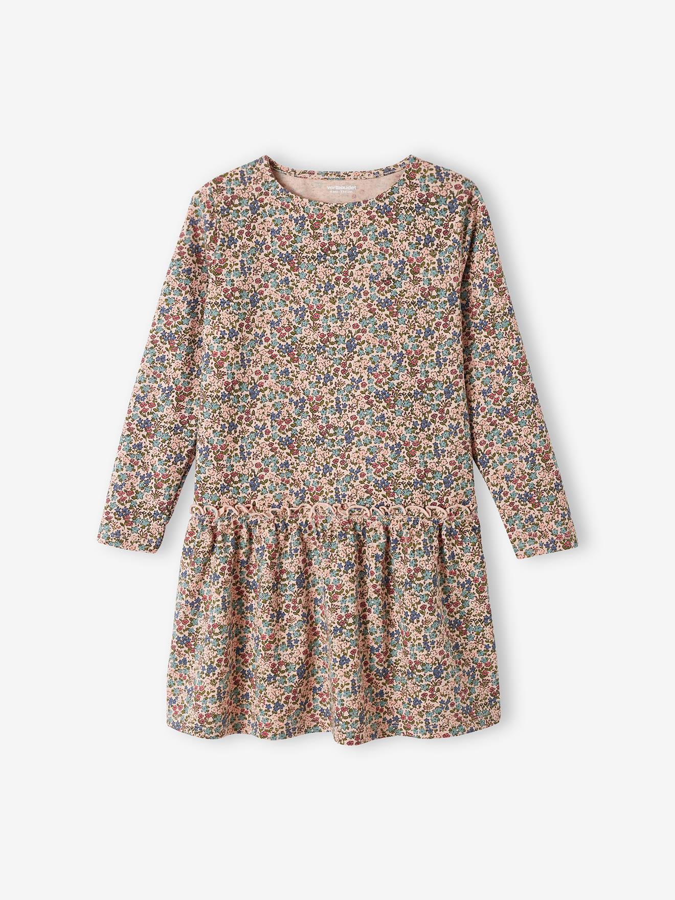 Robe Basics imprimée fille manches longues rose imprimé