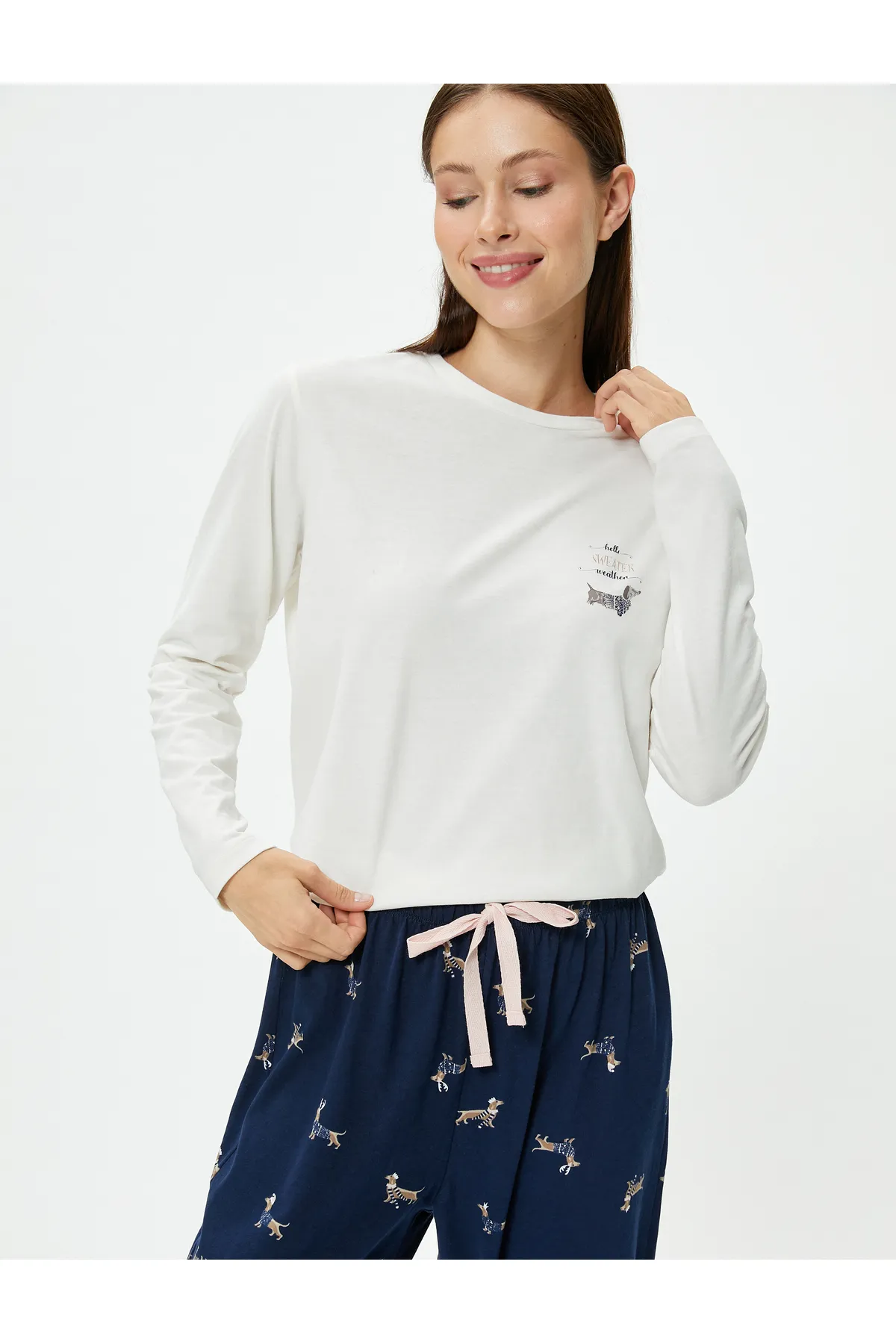 Koton  Pyjama-Set aus Baumwolle mit langen Ärmeln, bedruckt und geradem Bein
