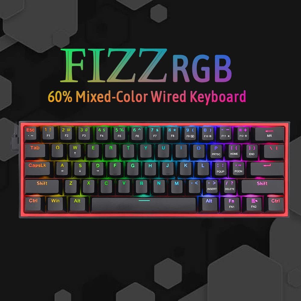 Redragon Redragon K617 RGB Mechanische Gaming-Tastatur mit 61 Tasten Gaming-Tastatur (höhenverstellbar, Pro Software anpassbar)