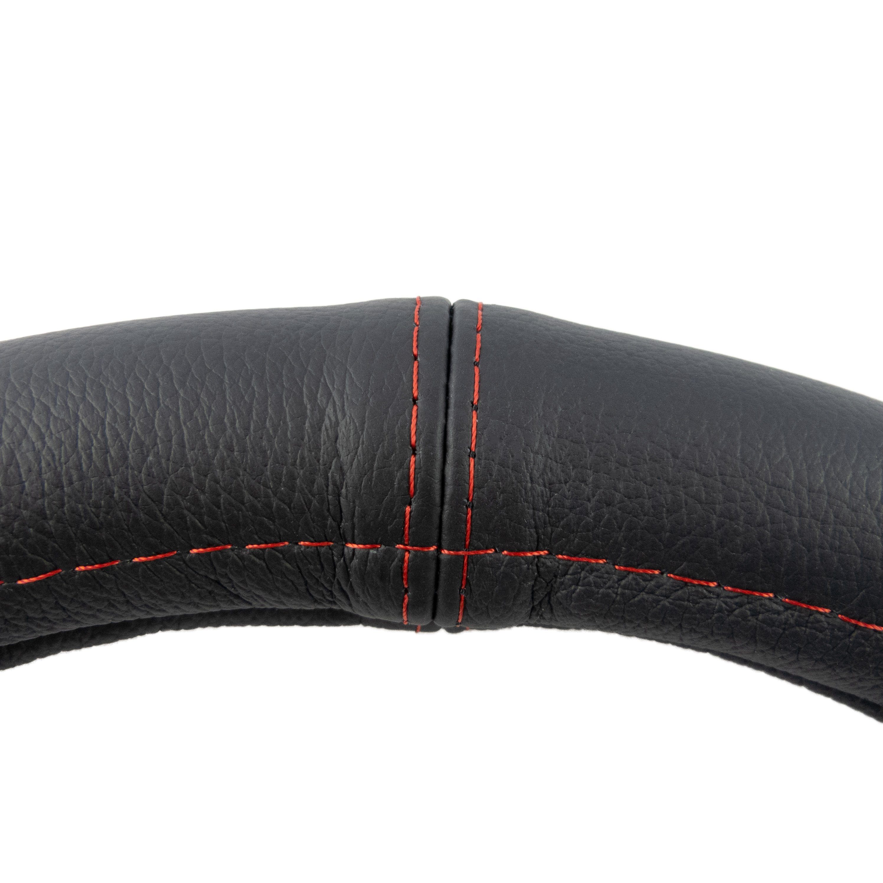L & P Car Design Lenkradbezug Lenkradhülle Auto in schwarz mit roter Naht, Ø 37 - 39 cm, Echtleder
