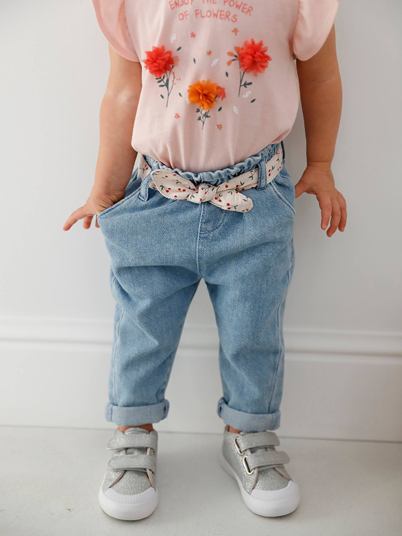 Vertbaudet Mädchen Baby T-Shirt, 3D-Blumen Oeko-Tex - wollweiß