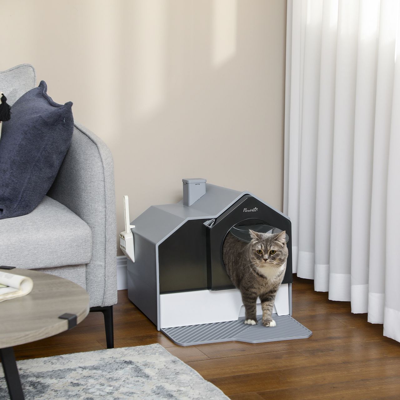 PawHut Katzentoilette Katzenklo mit Schaufel Filter für Katzen bis 8 kg Grau