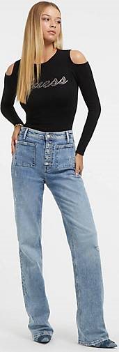 GUESS Damen Strickpullover LS COLD SHLDR GUESS LOGO SWTR