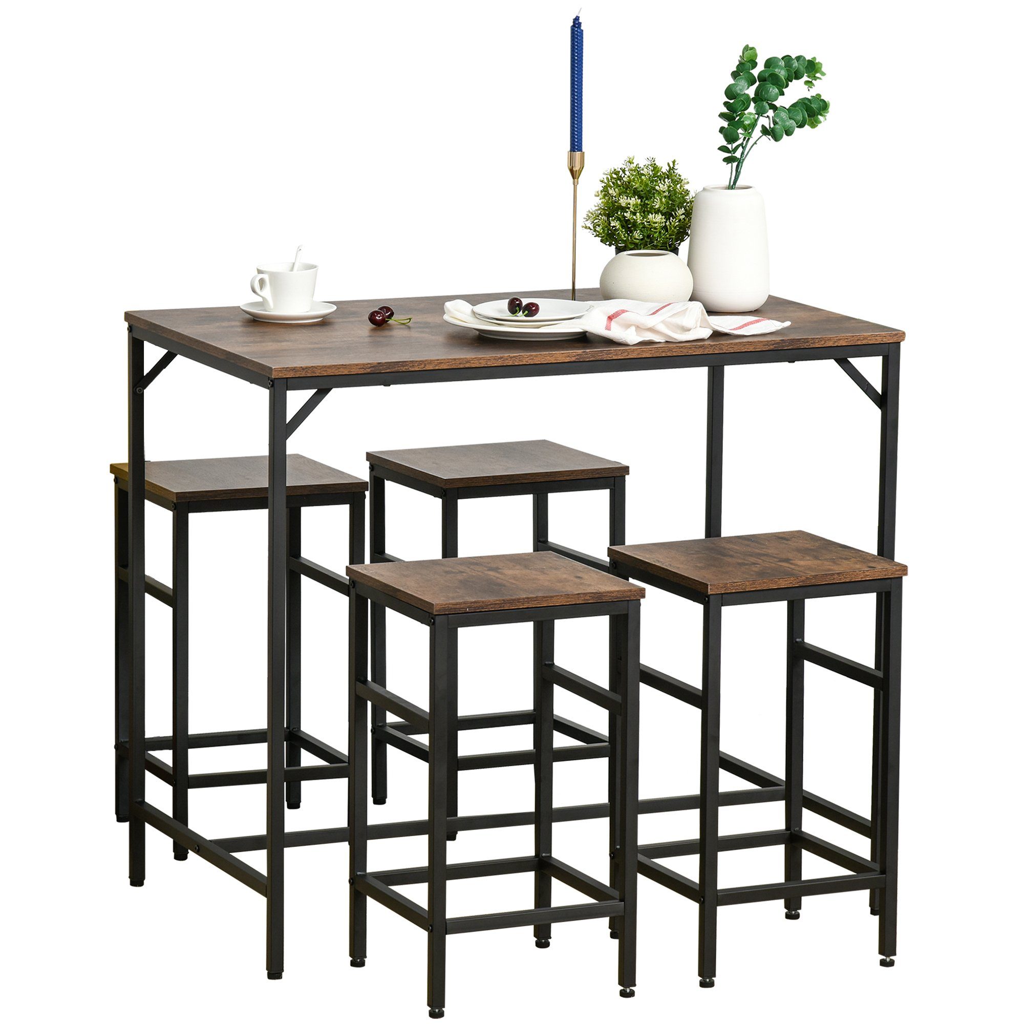 HOMCOM Bargruppe Bartisch-Set mit 4 Barhockern