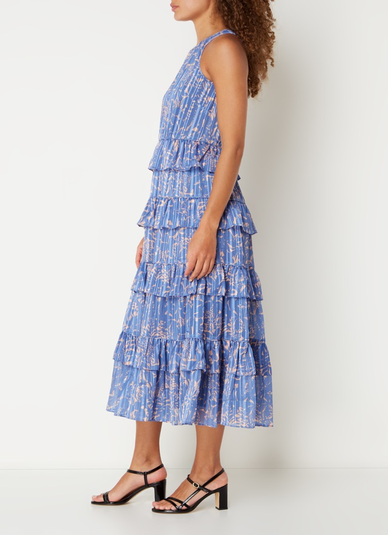 Rochie midi cu volane Paloma, fluiere frunze tropicale