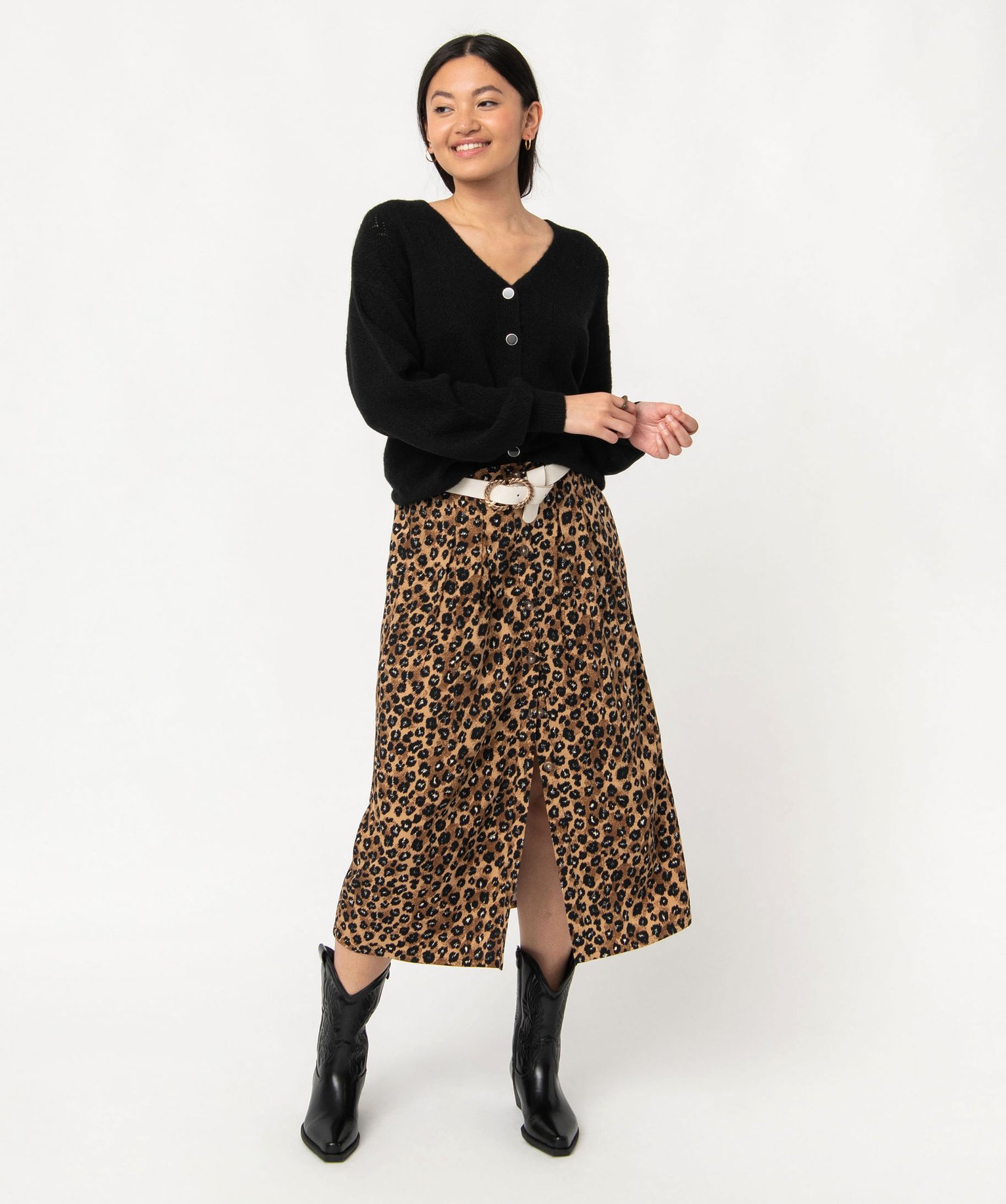 Gilet coupe droite en maille douillette ajourée femme noir | GEMO