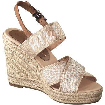 Tommy Hilfiger Webbing High Wedge Sandal in beige