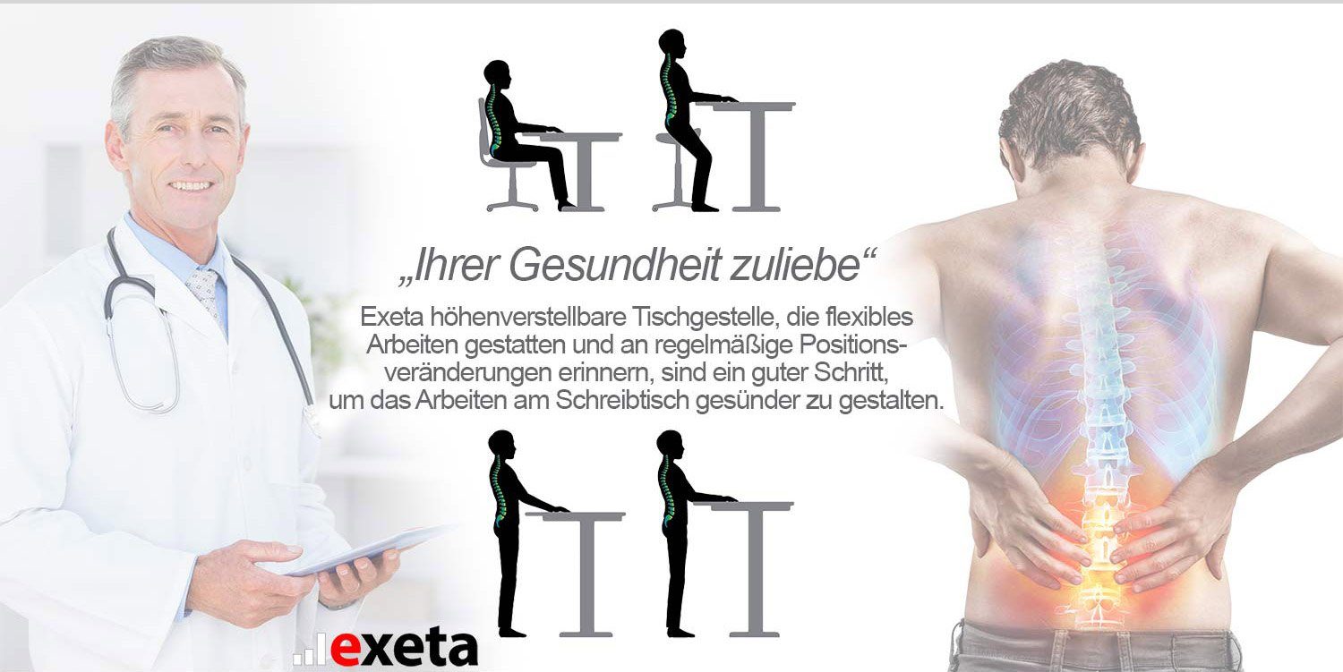 exeta Schreibtisch Exeta ergoPRO Elektrisch höhenverstellbarer Schreibtisch mit 2 Motoren, elektrische Höhenverstellung von 63cm bis 125cm,flexible Gestellbreite