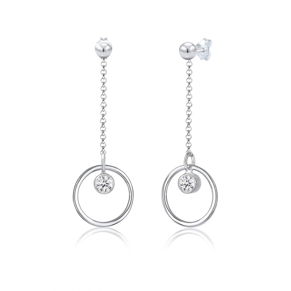 Elli Elli Boucles d'Oreilles Kreis Geo Solitär Kristalle Silber Beau Boucles d'oreilles