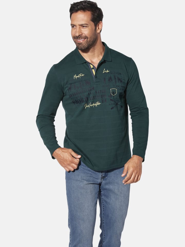 Jan Vanderstorm Langarm-Poloshirt MAKSE in dunkelgrün günstig kaufen