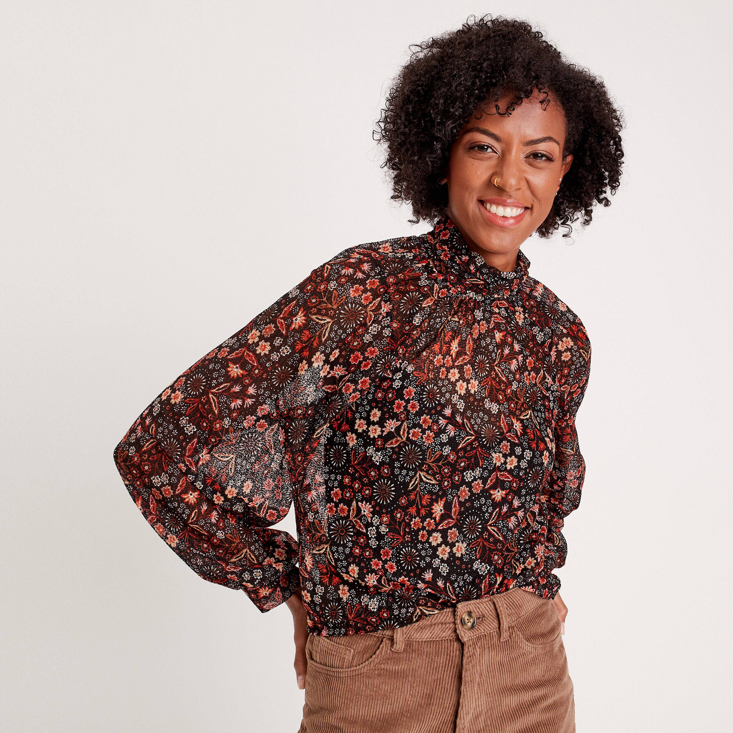 Blouse col montant noir femme | Cache Cache