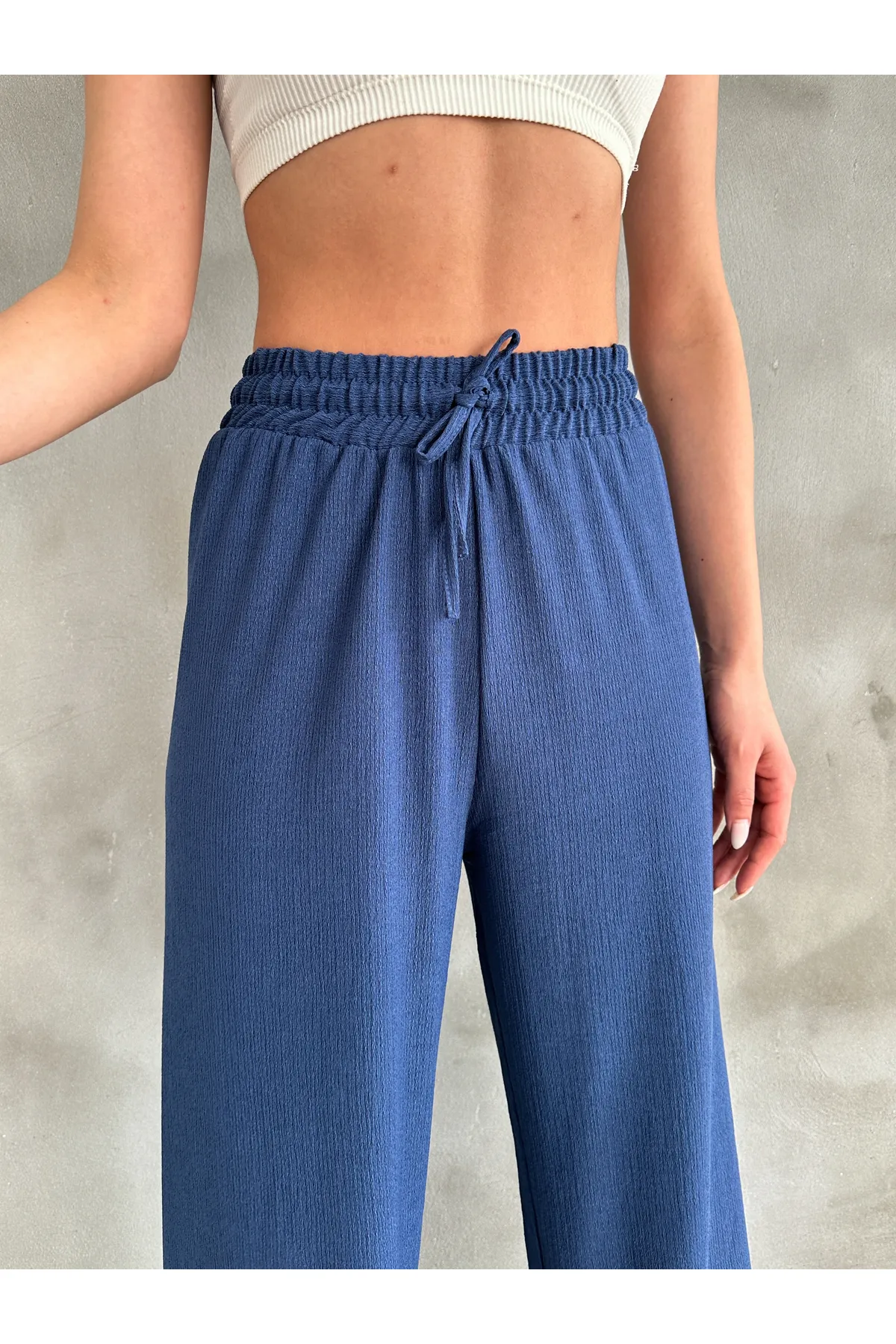 BEJNA  Marineblaue Palazzo-Hose für Damen – elastischer Bund