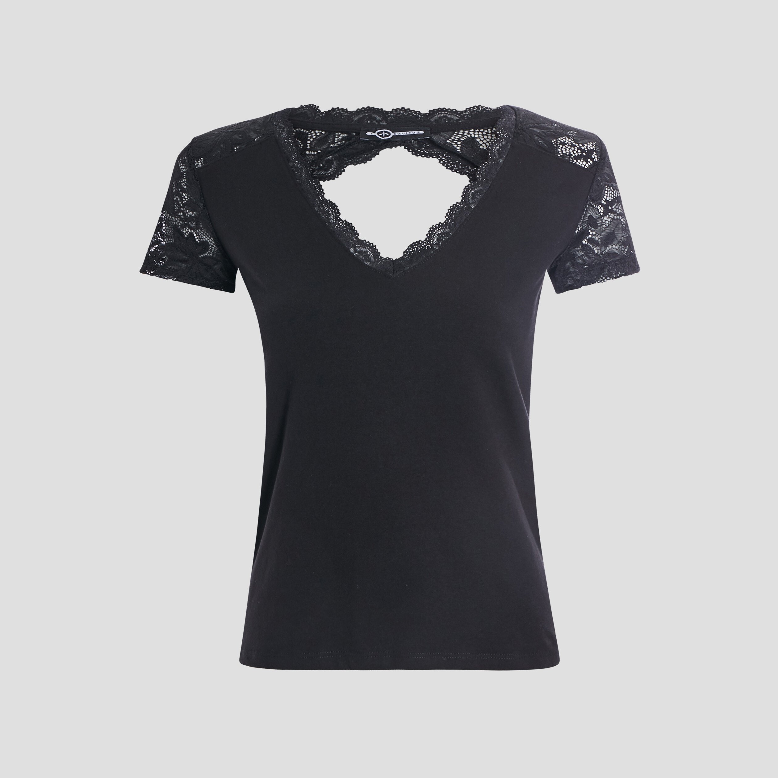 T-shirt détails dentelle dos ouvert noir femme | La Halle