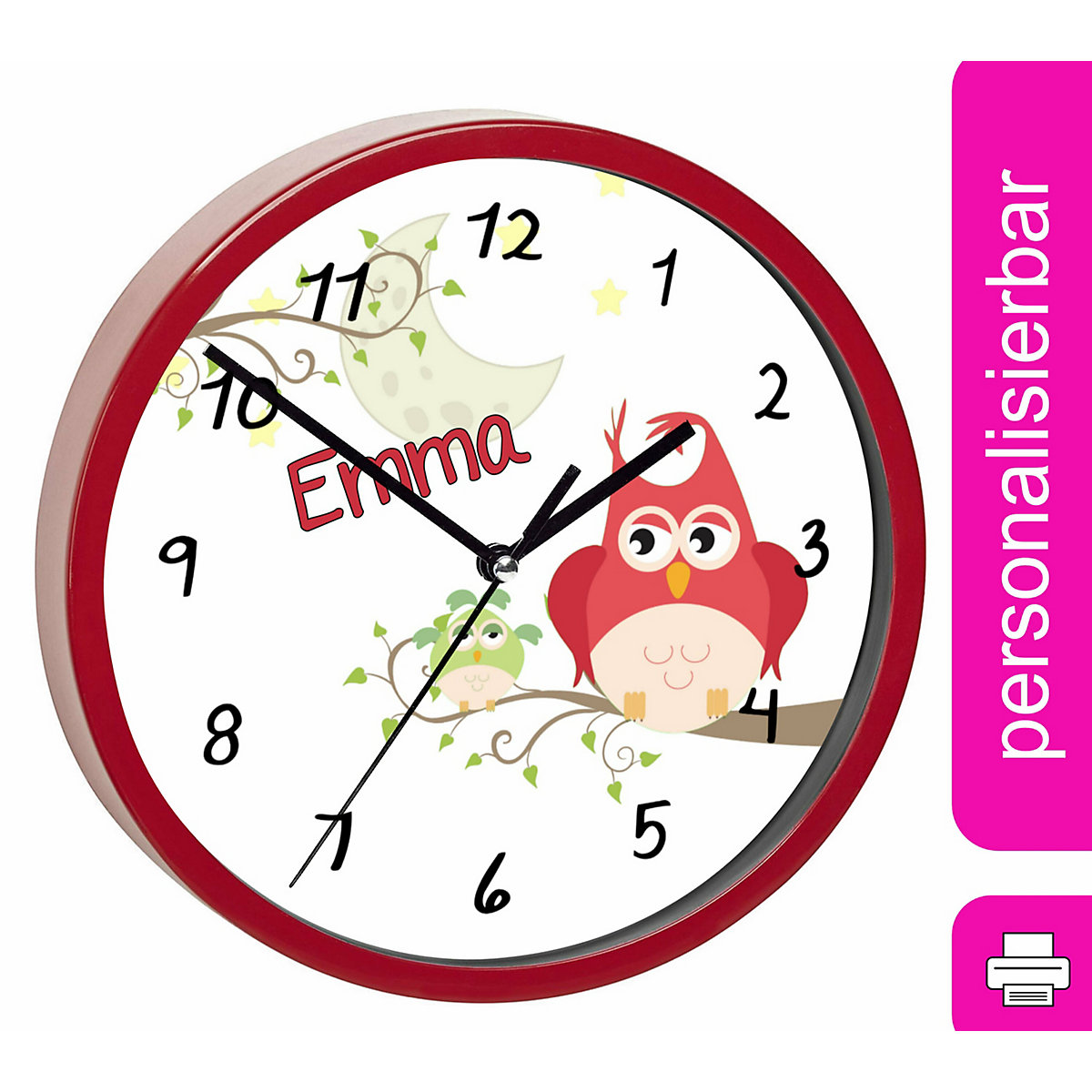Kinder Wanduhr personalisiert mit Name Eule Mama