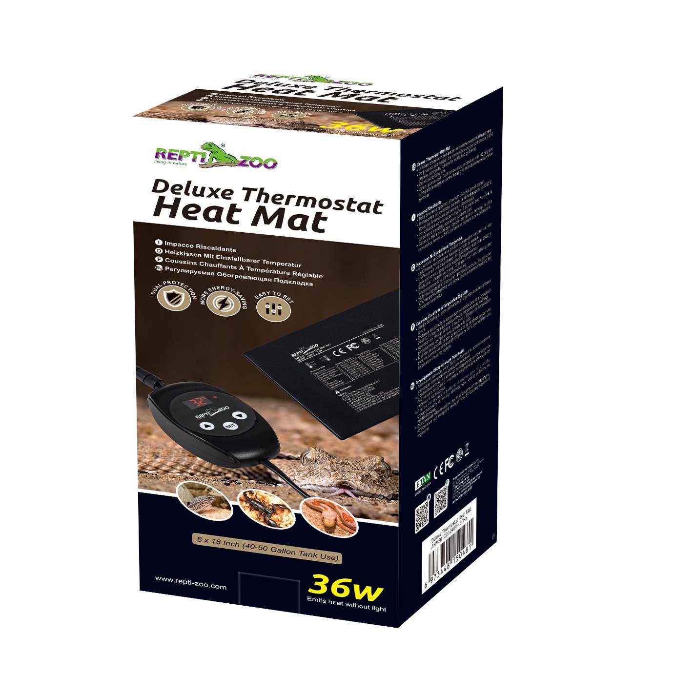 ReptiZoo Terrarium ReptiZoo Deluxe Heizmatte mit Thermostat 36 Watt 20x 45cm (AHM36)