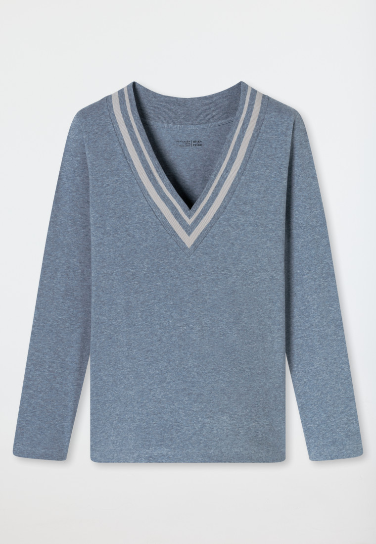 Shirt langarm V-Ausschnitt jeans-meliert - Mix+Relax