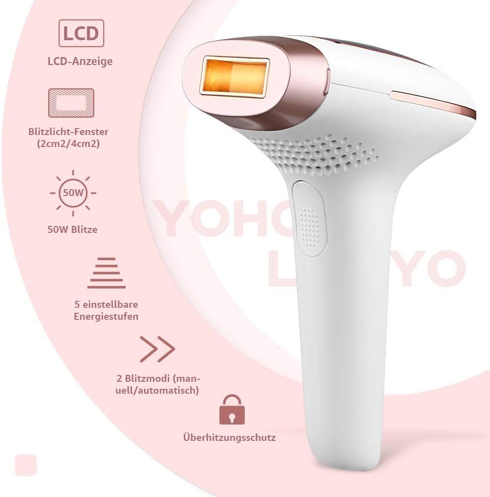 YOHOOLYO IPL-Haarentferner Laser für Körper mit 500.000 Blitzen, Mit 5 Einstellbaren Stufen, IPL Haarentferner mit 500.000 Blitzen Lichtimpulse, 2 Modi, LCD-Anzeige und Zubehör., Verzögern Sie das Haarwachstum von der Wurzel.