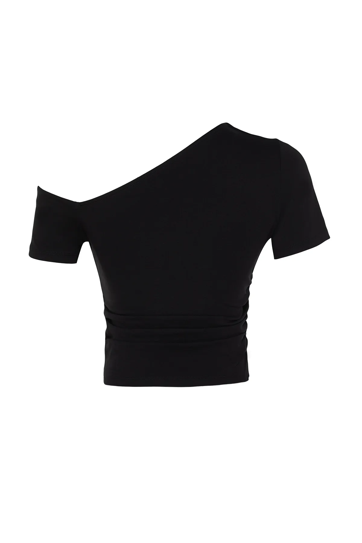 Trendyol Collection  Schwarze, geraffte, dehnbare Strickbluse mit asymmetrischem Kragen TWOSS24BZ00073