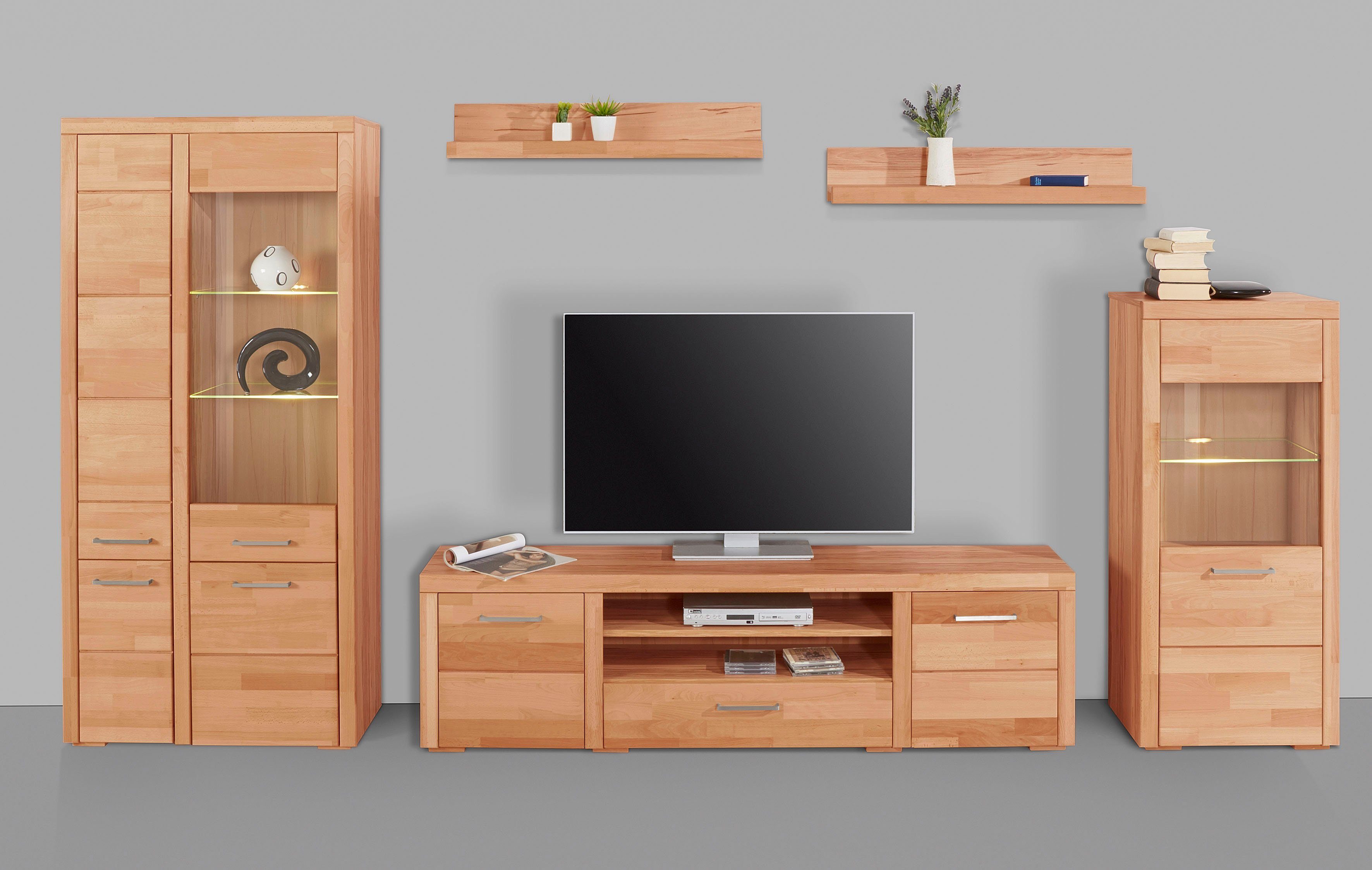 Woltra Wohnwand Falco, (Set, 4-St., 5), Fronten aus Massivholz