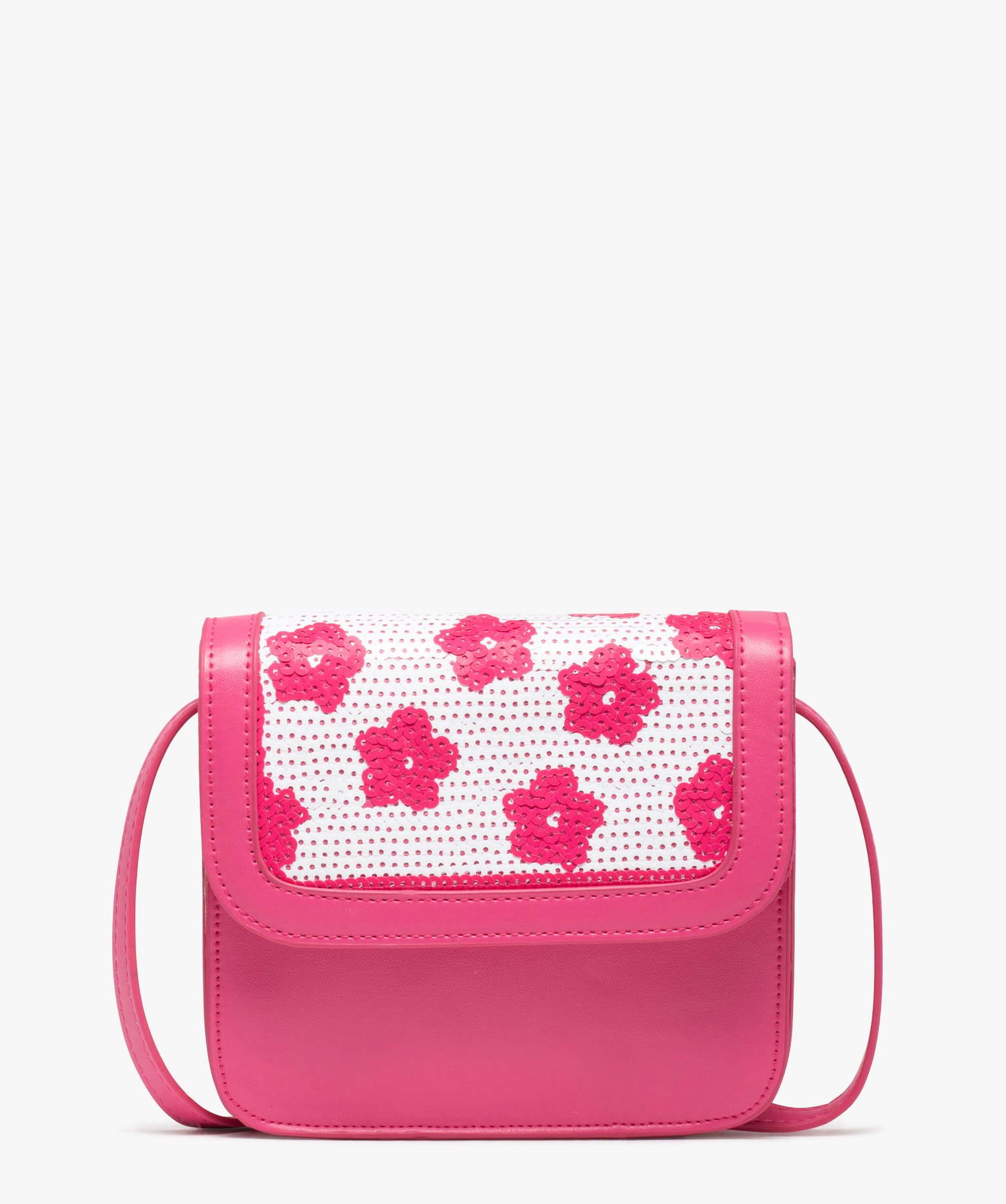Sac fille avec rabat en sequins brodés motifs fleurs rose | GEMO
