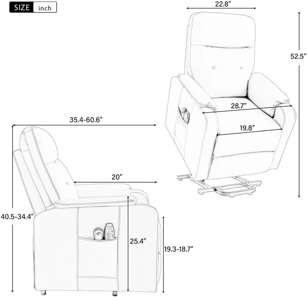 Walnut Massage Recliner Chair Electric Power Lift Chairs W/Side Pocket, Adjustable and Heating Function For Adults and Seniors