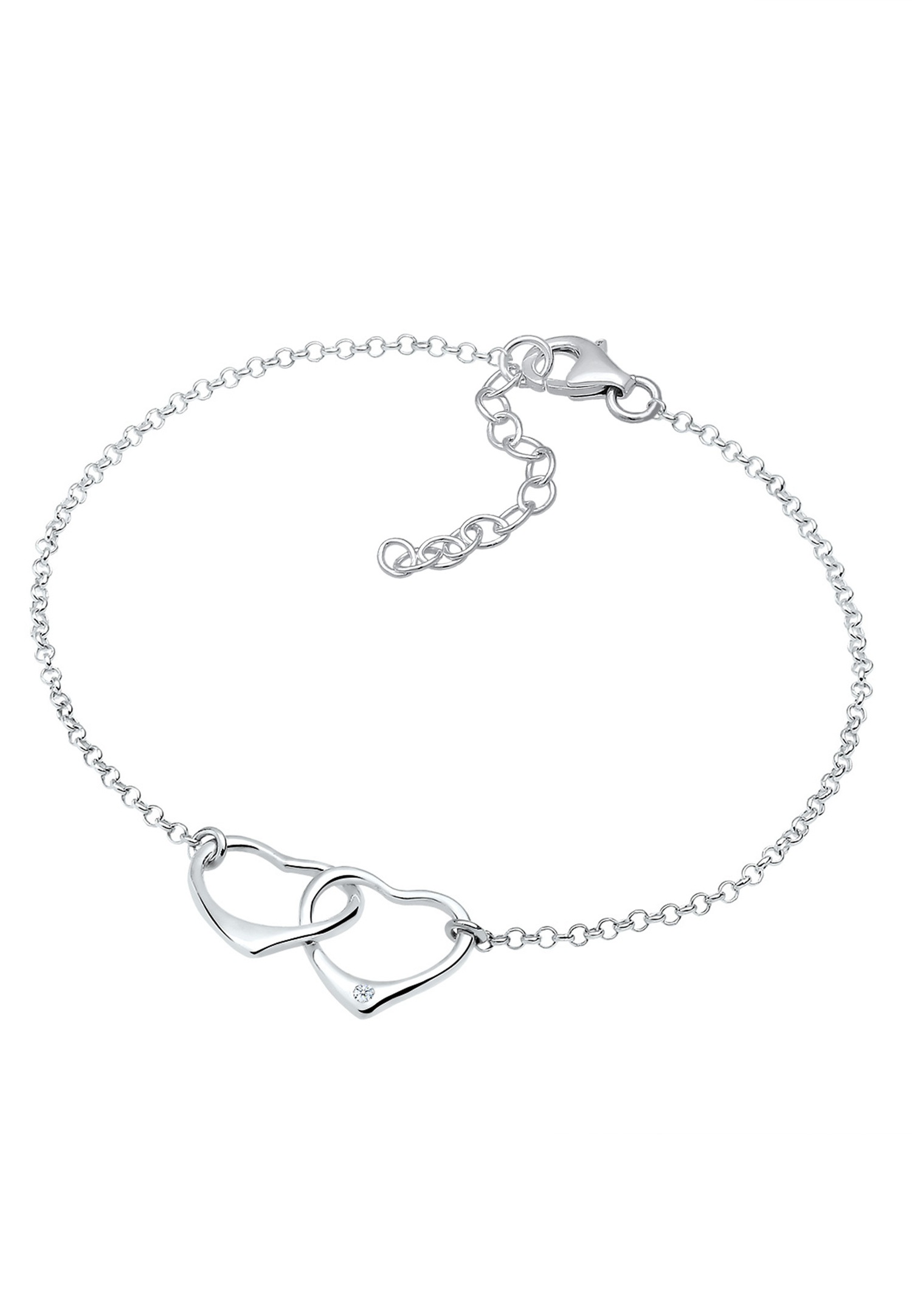 Naszyjnik Elli DIAMONDS dla kobiet z przeplatanym sercem Love z diamentem (0,015 ct.) ze srebra próby 925