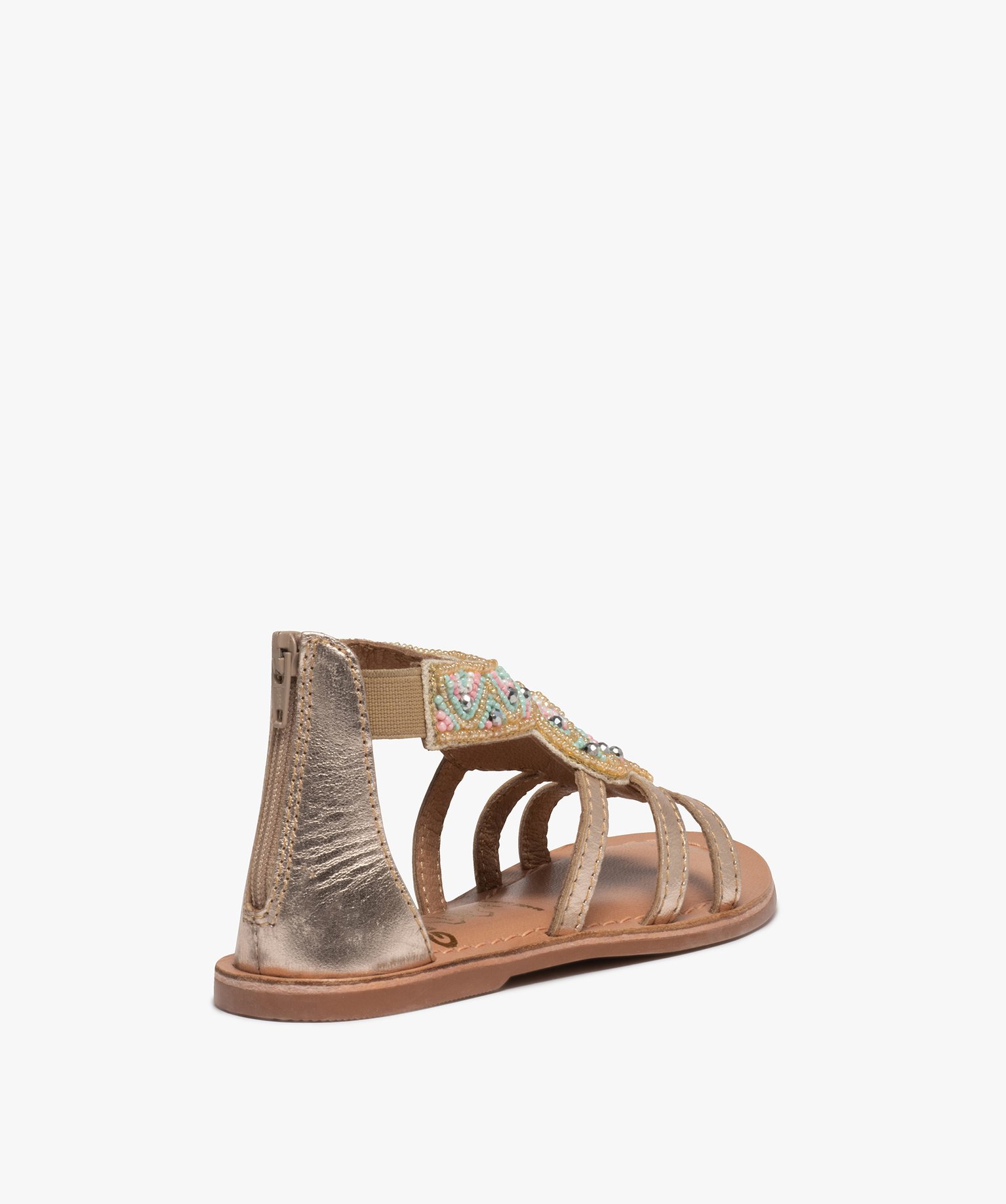 Sandales fille zippées dessus orné de perles et strass or | GEMO