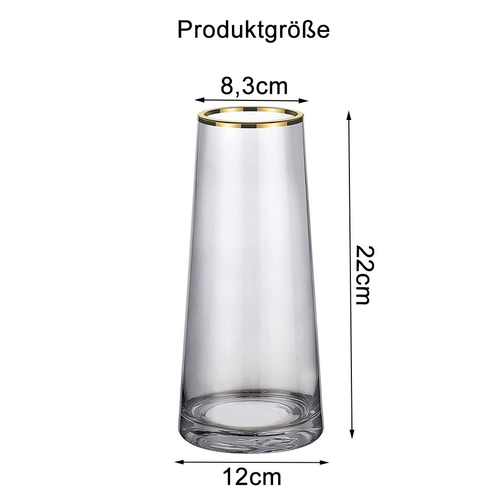 zggzerg Dekovase Vase aus Bleifreiem Glas, Vasen für Pampasgras mit Golden Linie Öffnug