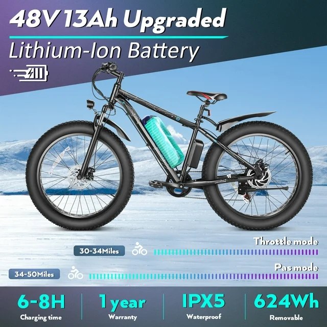 Gocio 26 4.0 Fat Tire Electric Bike for Adults, 500W Adults E Bike, 48V 13Ah Removable Li-Ion Battery, Professional 7-Speed