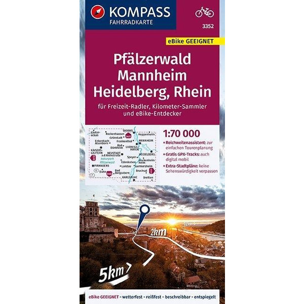 KOMPASS Fahrradkarte Pfälzerwald, Mannheim, Heidelberg, Rhein 1:70.000, FK 3352 - Fahrradkarte