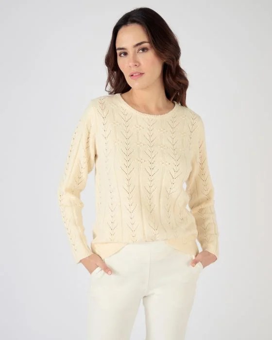 Pull maille ajourée et fleurs