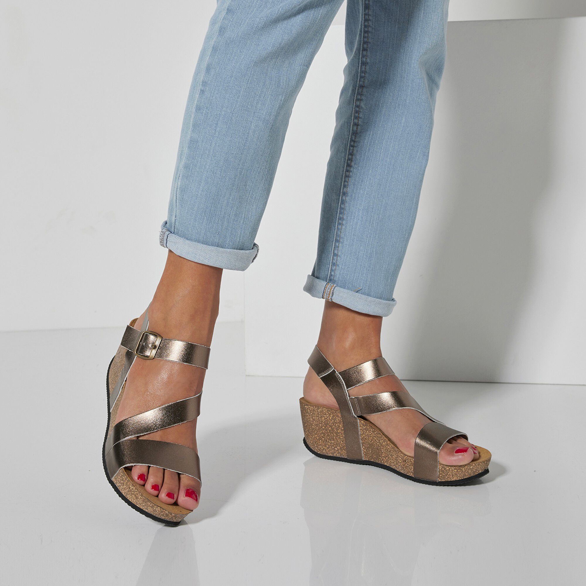 Sandales compensées cuir semelle liège