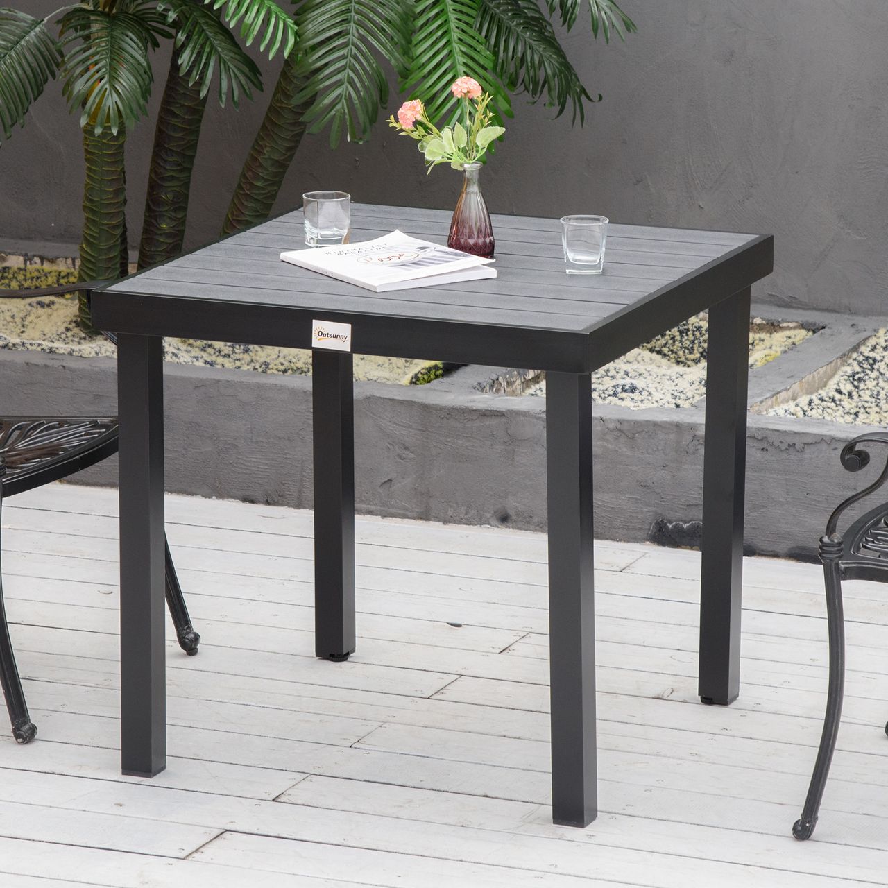 Outsunny Gartentisch für 4 Personen Esstisch Aluminiumtisch Gartenmöbel Loungemöbel pflegeleicht Kunststoff Schwarz 140 x 90 x 74 cm