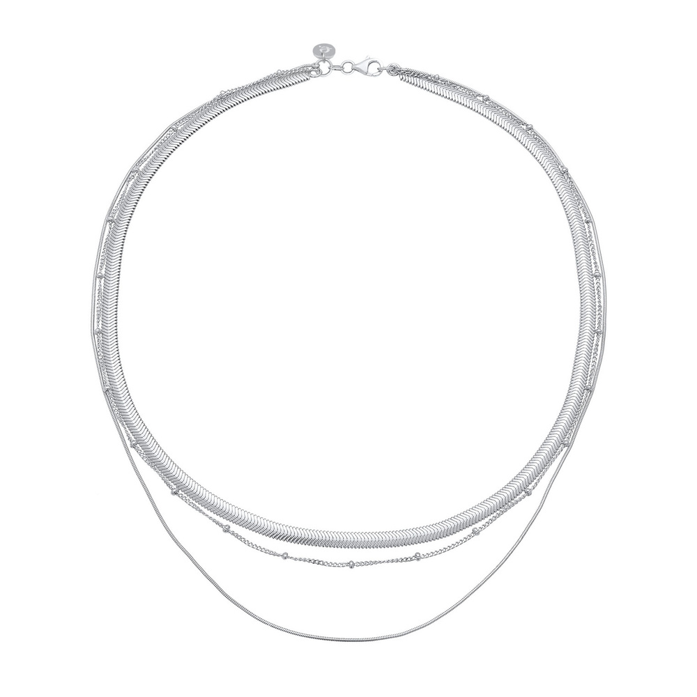 Elli PREMIUM Elli PREMIUM Collier Femme Layer Flat Round Ball Chain Trend Blogger en argent st collier